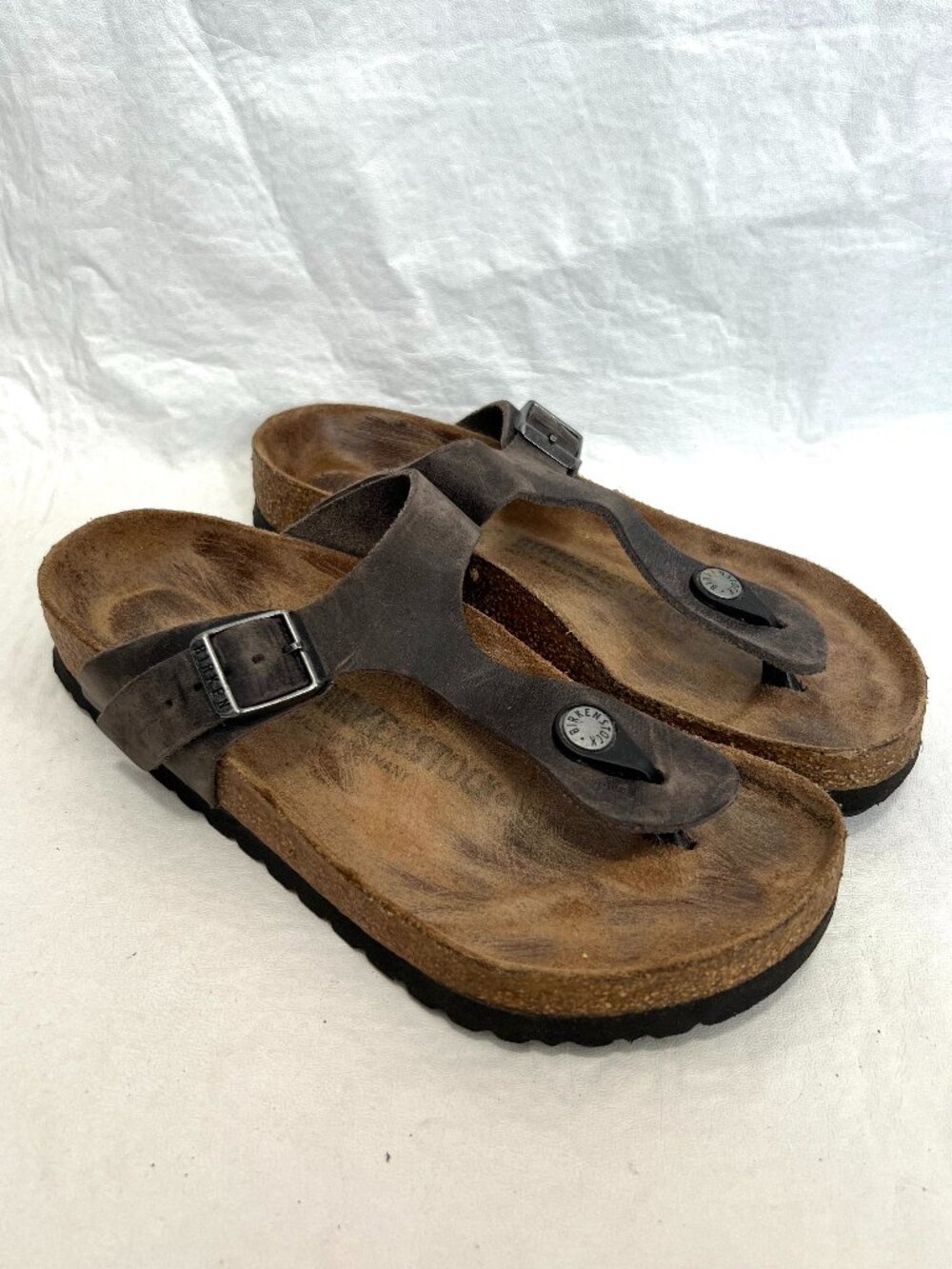 Birkenstock sandals Gizeh brown gray leather EU 35 US womens 4 4.5 slip on thong